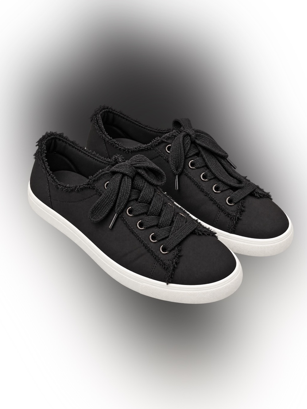 Rock & Candy Black Casual Lace-Up Satin Sneakers with Distressed Trim Size 9.5
